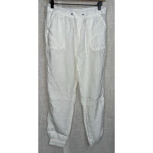 C&C California White 100% Linen Pants M Medium Casual Lagenlook Jogger Ankle